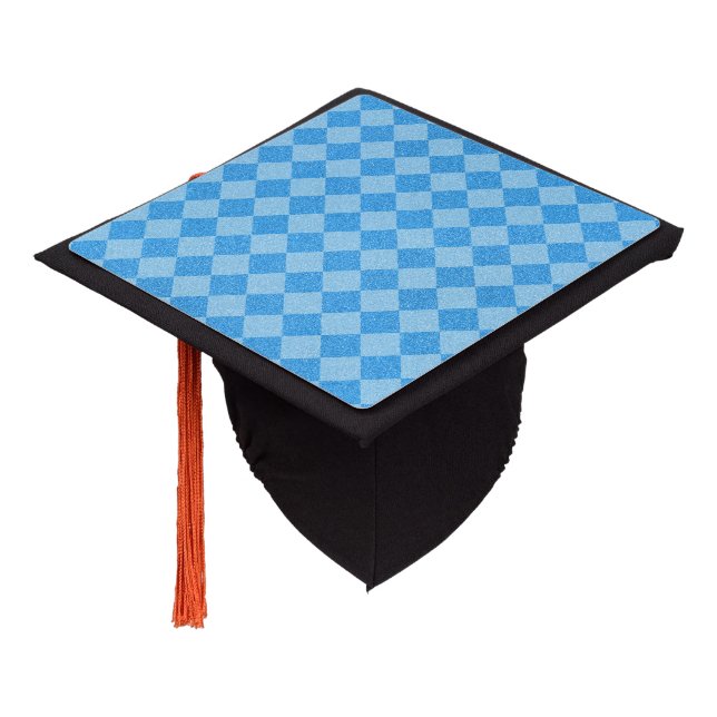 Blue Checker Glitter Graduation Cap Topper (Angled)