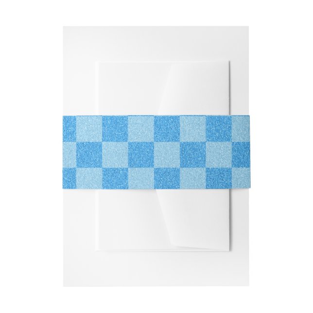 Blue Checker Glitter Invitation Belly Band (Front Example)