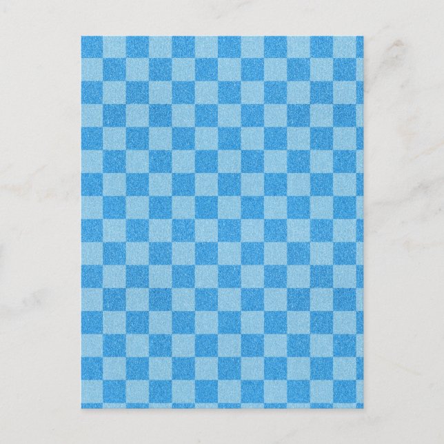Blue Checker Glitter Postcard (Front)