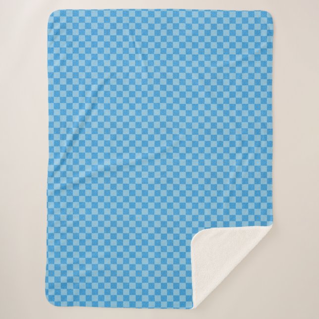Blue Checker Glitter Sherpa Blanket (Front)
