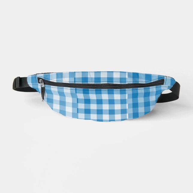 Blue Checker Patchwork Pattern Fanny Pack (Front)