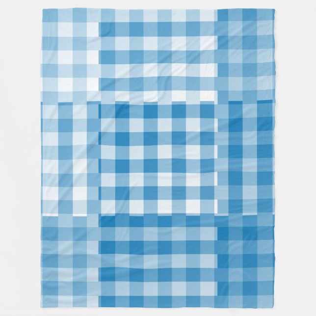 Blue Checker Patchwork Pattern Fleece Blanket (Front)