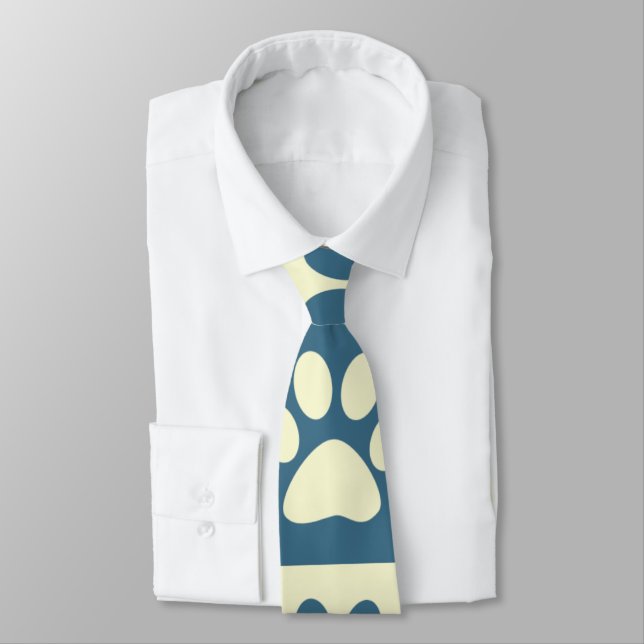 Blue Checker Paw Pattern Neck Tie (Tied)