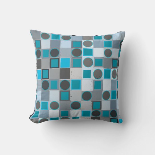 Blue Checker Polka Dots Pillow (Front)