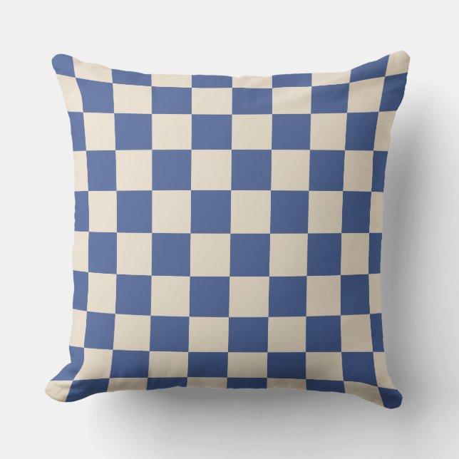 Blue Checkerboard and Plaid Throw Pillow (Front)