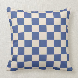 Blue Checkerboard and Plaid Throw Pillow