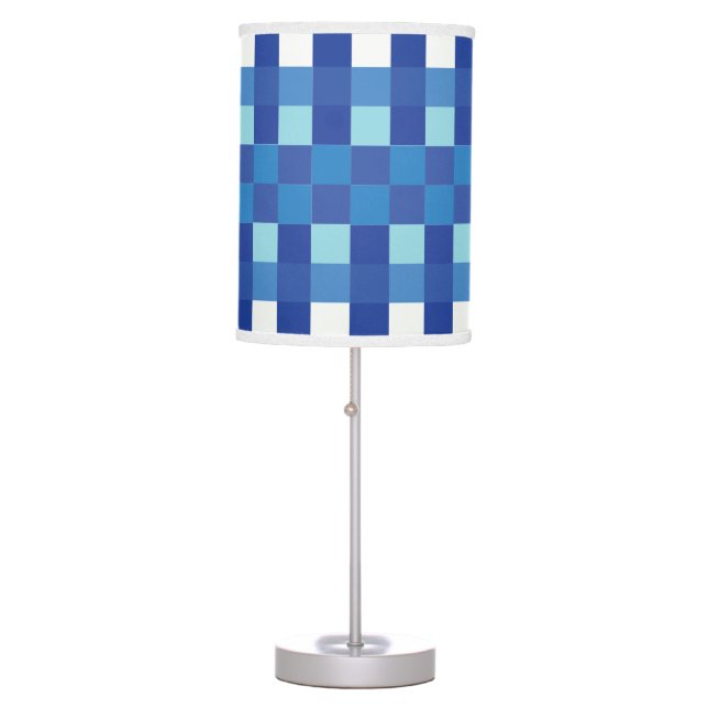 Blue Checkerboard Checkered Squares Table Lamp (Front)