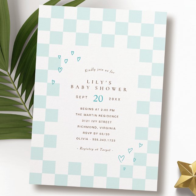 Blue Checkerboard | Cute Modern Boy Baby Shower Invitation (Creator Uploaded)