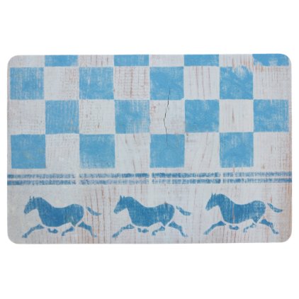 Blue checkerboard horses floor mat