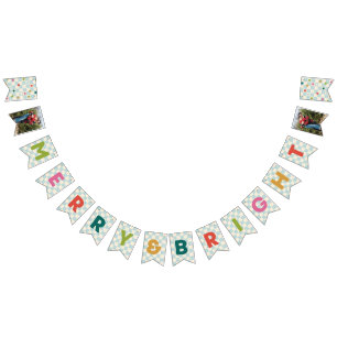 Blue Checkerboard Merry & Bright Bunting Banner