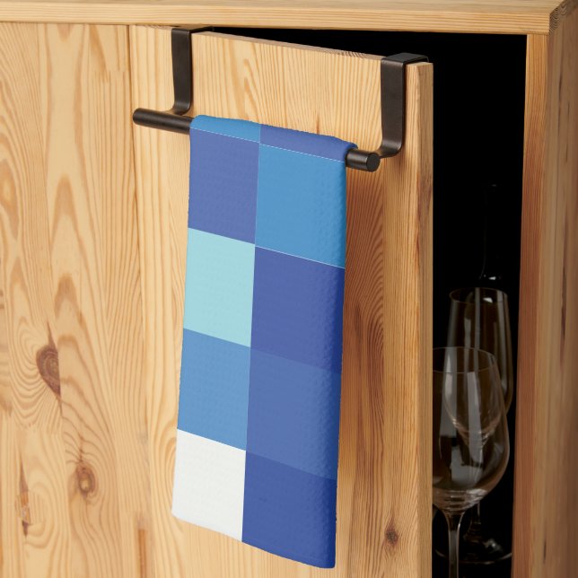 Blue Checkerboard Modern Squares Pattern Kitchen Towel (Thirds Fold)