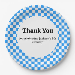 Blue Checkerboard Paper Plates
