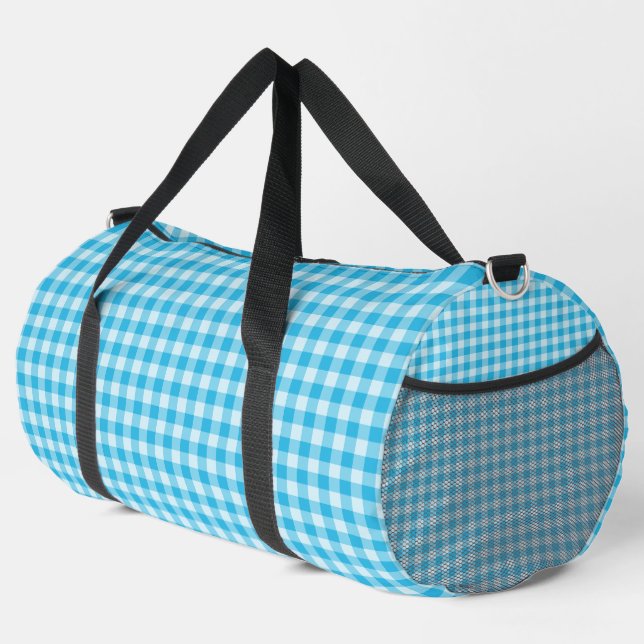 Blue Checkerboard Pattern Large Duffle Bag (Right Corner)