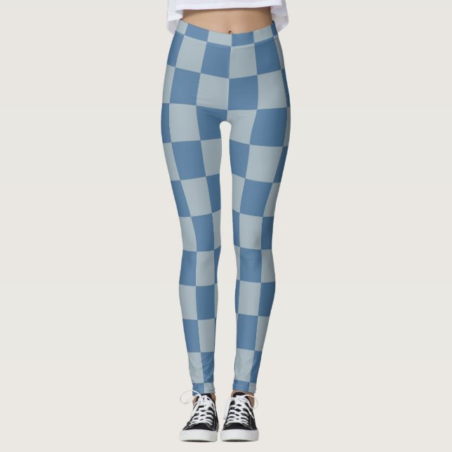 Blue Checkerboard Pattern Leggings (Front)