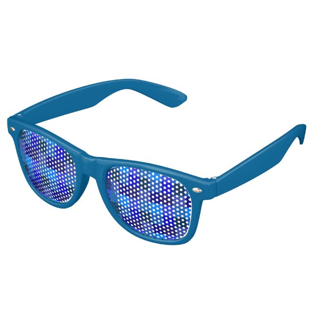 Blue checkerboard pattern retro sunglasses (Angled)