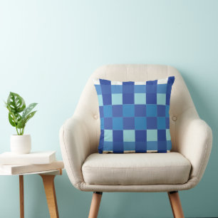 Blue Checkerboard Pattern Throw Pillow