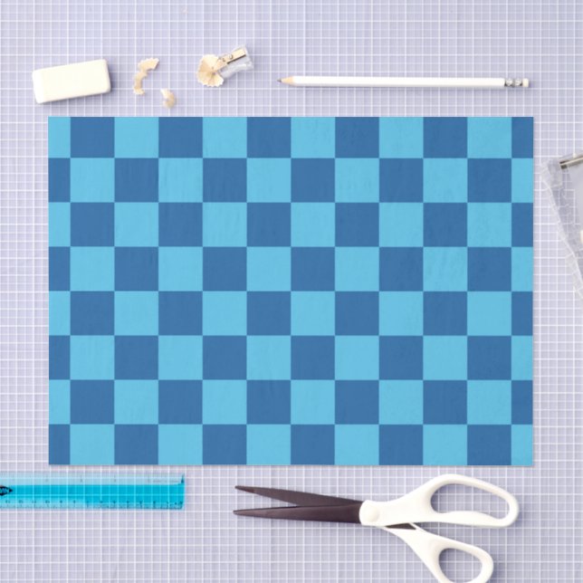 Blue Checkerboard Pattern Tissue Paper (Craft)