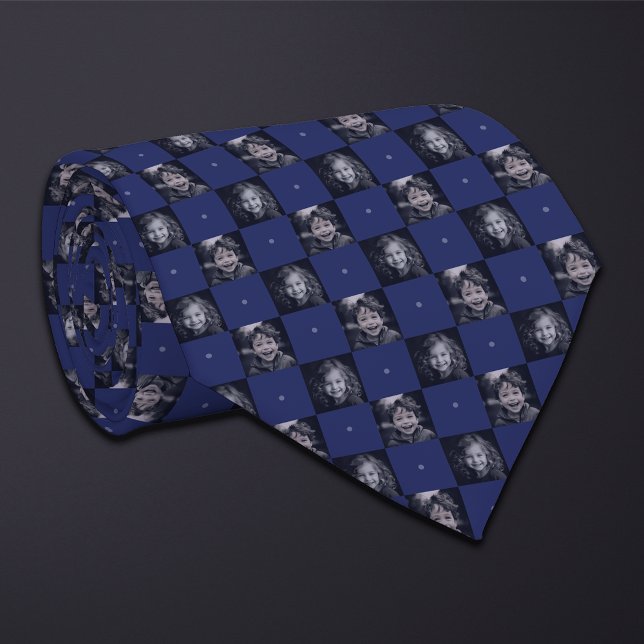 Blue Checkerboard Photo Pattern (2 Photo) Neck Tie (Creator Uploaded)