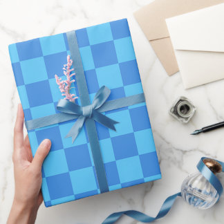 Blue Checkerboard Preppy Modern Minimalist Pattern Wrapping Paper