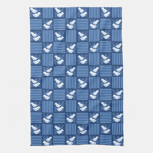 Blue Checkerboard Turtle Dove Towel (Vertical)