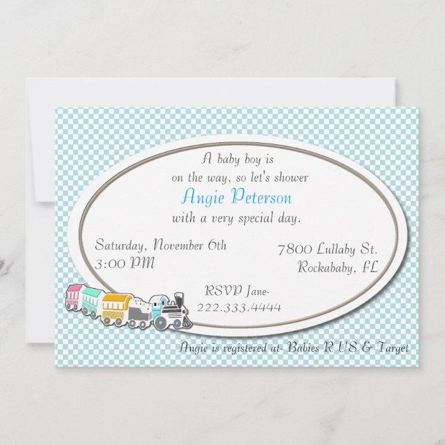 Blue Checkered Baby Boy Shower Invitation (Front)