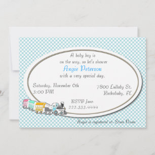 Blue Checkered Baby Boy Shower Invitation