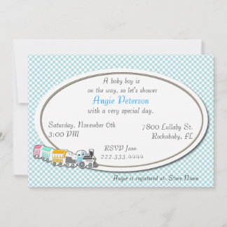 Blue Checkered Baby Boy Shower Invitation