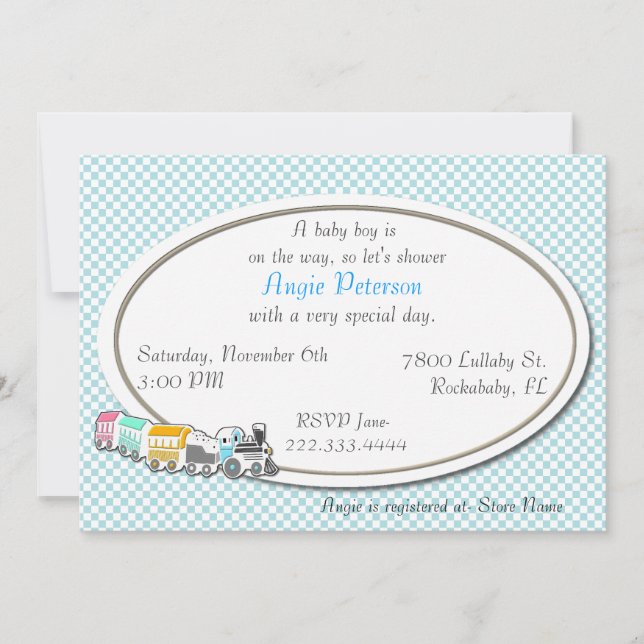 Blue Checkered Baby Boy Shower Invitation (Front)