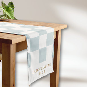 Blue Checkered Business Name Event Display Bakery Short Table Runner