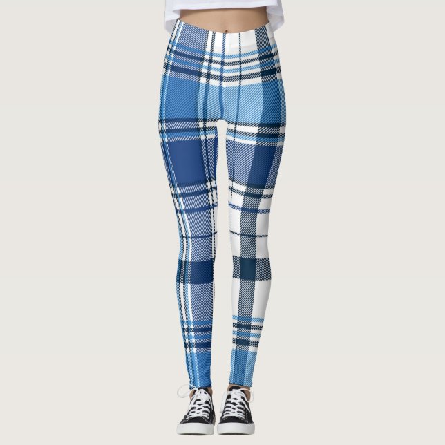 Blue Checkered Classic Scottish Plaid Pattern. Leggings (Front)