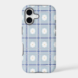 Blue Checkered Daisy pattern iPhone 17 Case