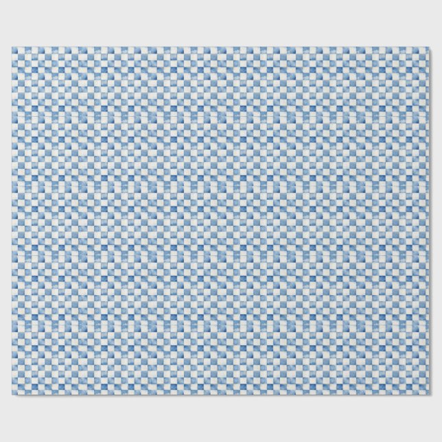 Blue Checkered Decorative Gift Wrap Paper (Flat)