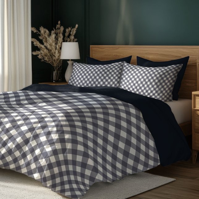 Blue Checkered Duvet Cover with Warm Rustic Feel (Blue Checkered Duvet Cover with Warm Rustic Feel)