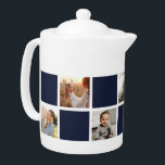 Blue Checkered Family Photo Collage Teapot<br><div class="desc">Custom navy blue and white checkered photo teapot. Perfect gift for your family,  grandparents,  or newlyweds. More color options available. Easily personalize our blue checkered teapot with your photos. INFO: Both portrait and landscape images will work as far as the focal point is fairly central.</div>