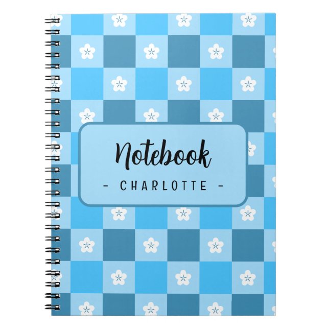 Blue Checkered Floral Notebook (Front)