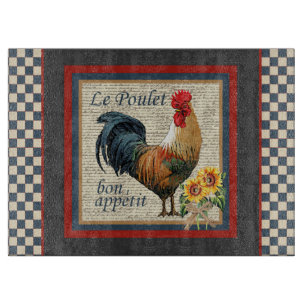 Blue Checkered French Country Rooster Cutting Board