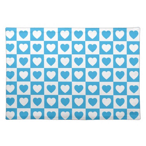 Blue Checkered Hearts Pattern Cloth Placemat