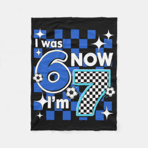 Blue Checkered I Was 6 Now I'm 7 Birthday Soccer B Fleece Blanket