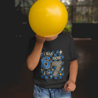 Blue Checkered I was 6 Now I'm 7 Funny 67 T-Shirt