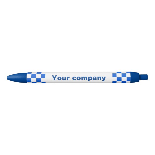 Blue checkered marketing merchandise swag pen (Front)