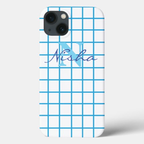 Blue Checkered Monogram iPhone 13 Case