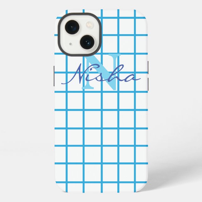 Blue Checkered Monogram Iphone Case (Back)
