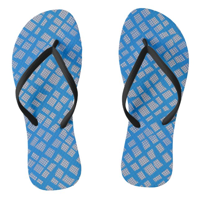 Blue Checkered Pattern B10 L Grey BG Flip Flops (Footbed)