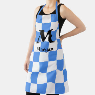 Blue Checkered Pattern Background Apron