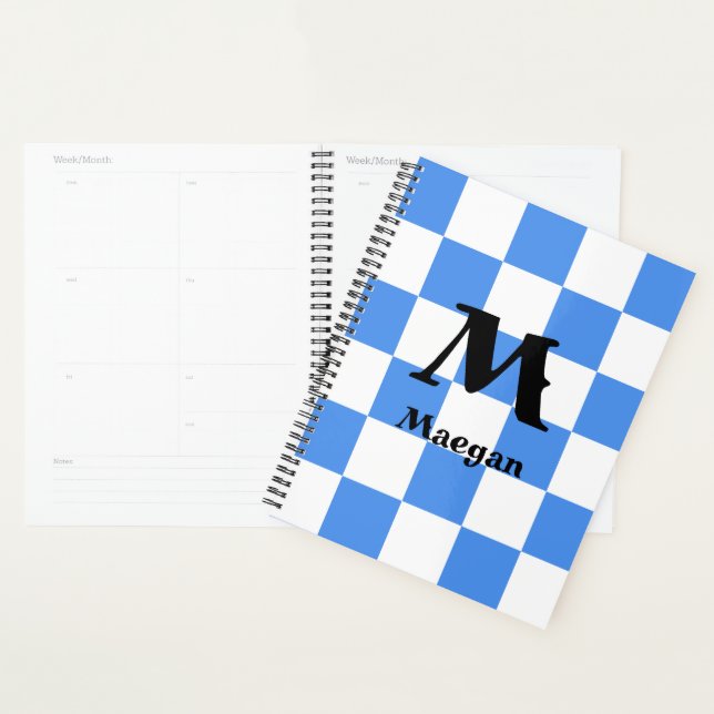 Blue Checkered Pattern Background Planner (Display)