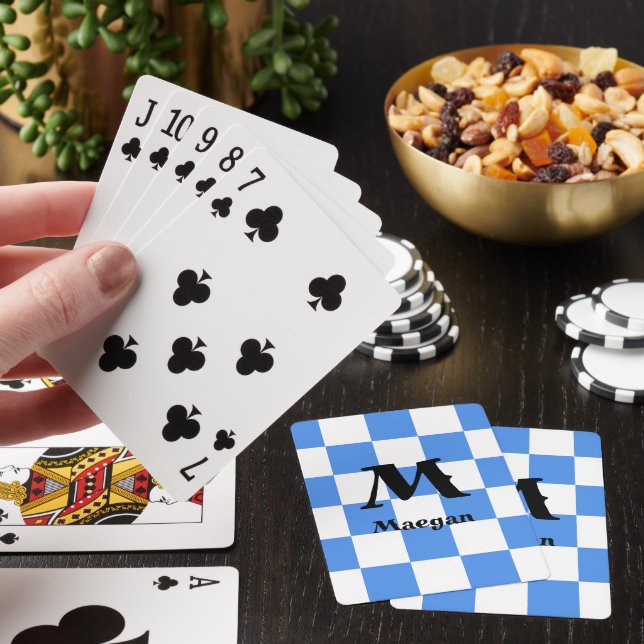 Blue Checkered Pattern Background Poker Cards (In Situ)