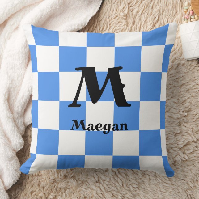 Blue Checkered Pattern Background Throw Pillow (Blanket)