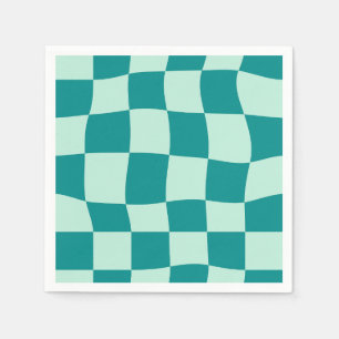 Blue Checkered Pattern Groovy Retro Napkins