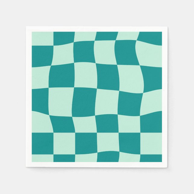 Blue Checkered Pattern Groovy Retro Napkins (Front)