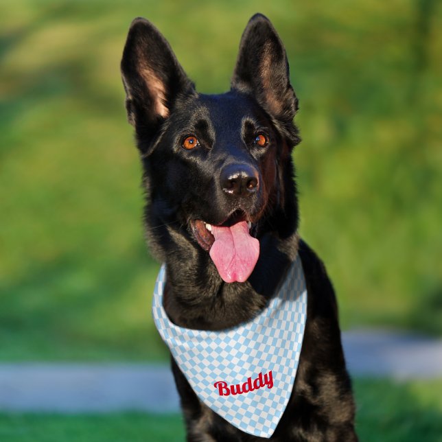 Blue Checkered Pattern Monogram Pet Dog Puppy Cute Pet Bandana Collar (Dog)